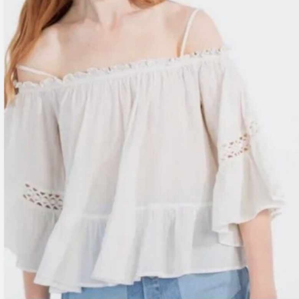 Zara trafaluc Women's white Coldplay Shoulder Blouse Shirt